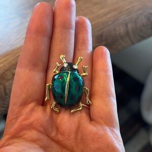Vintage Green Enamel Ladybug Brooch